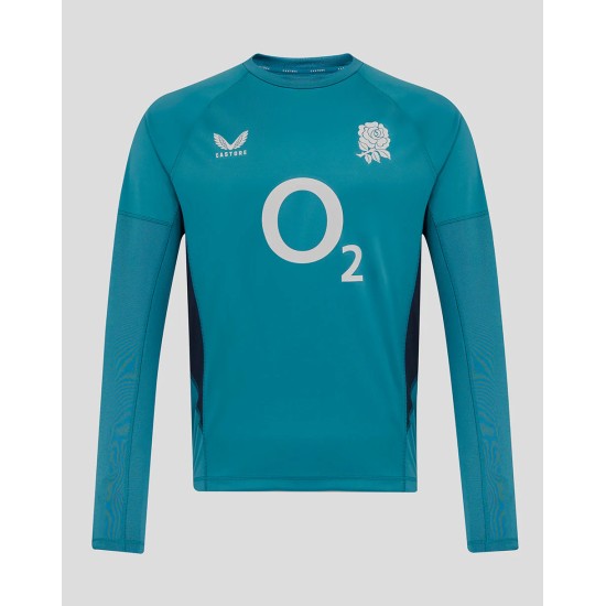 Men’s England Rugby 25/26 Contact Long Sleeve Drill Top – Storm Blue Men’s England Rugby 25/26 Contact Long Sleeve Drill Top – Storm Blue