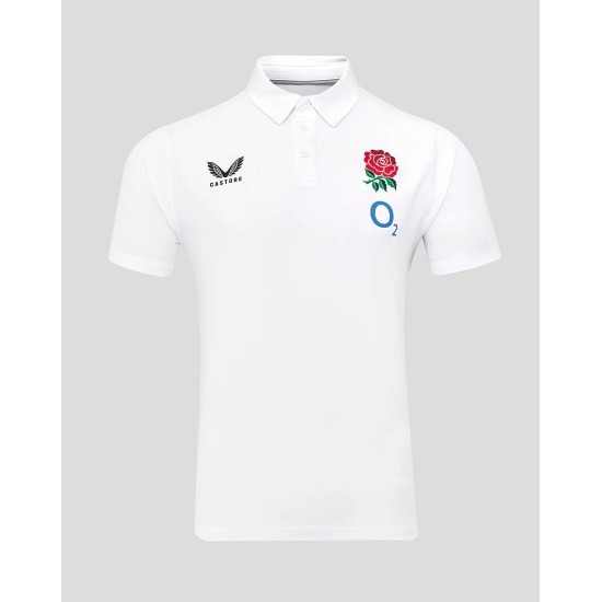 Men's England Rugby 25/26 Travel Short Sleeve Polo - Brilliant White