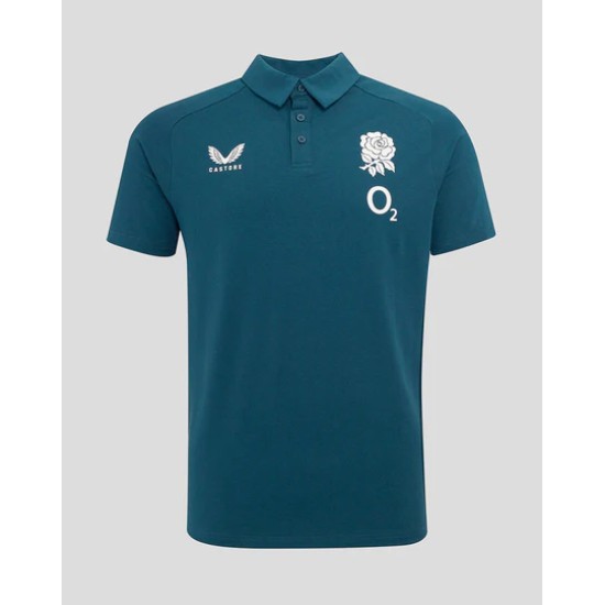 Men's England Rugby 25/26 Travel Short Sleeve Polo - Reflecting Pond