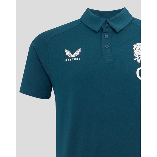Men's England Rugby 25/26 Travel Short Sleeve Polo - Reflecting Pond